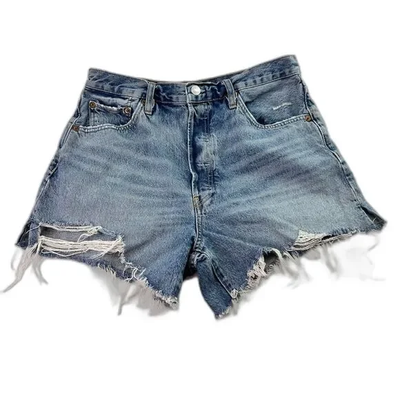Re/Done 50s Cut Off Button Fly Distressed Denim Shorts Medium Raf 30 - Picture 2 of 13